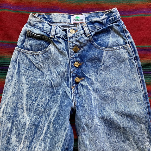 VTG 80’s Palmetto’s Blue Acid Washed Jeans! Button fly. Size 9. 5 pockets. USA. - Picture 3 of 13